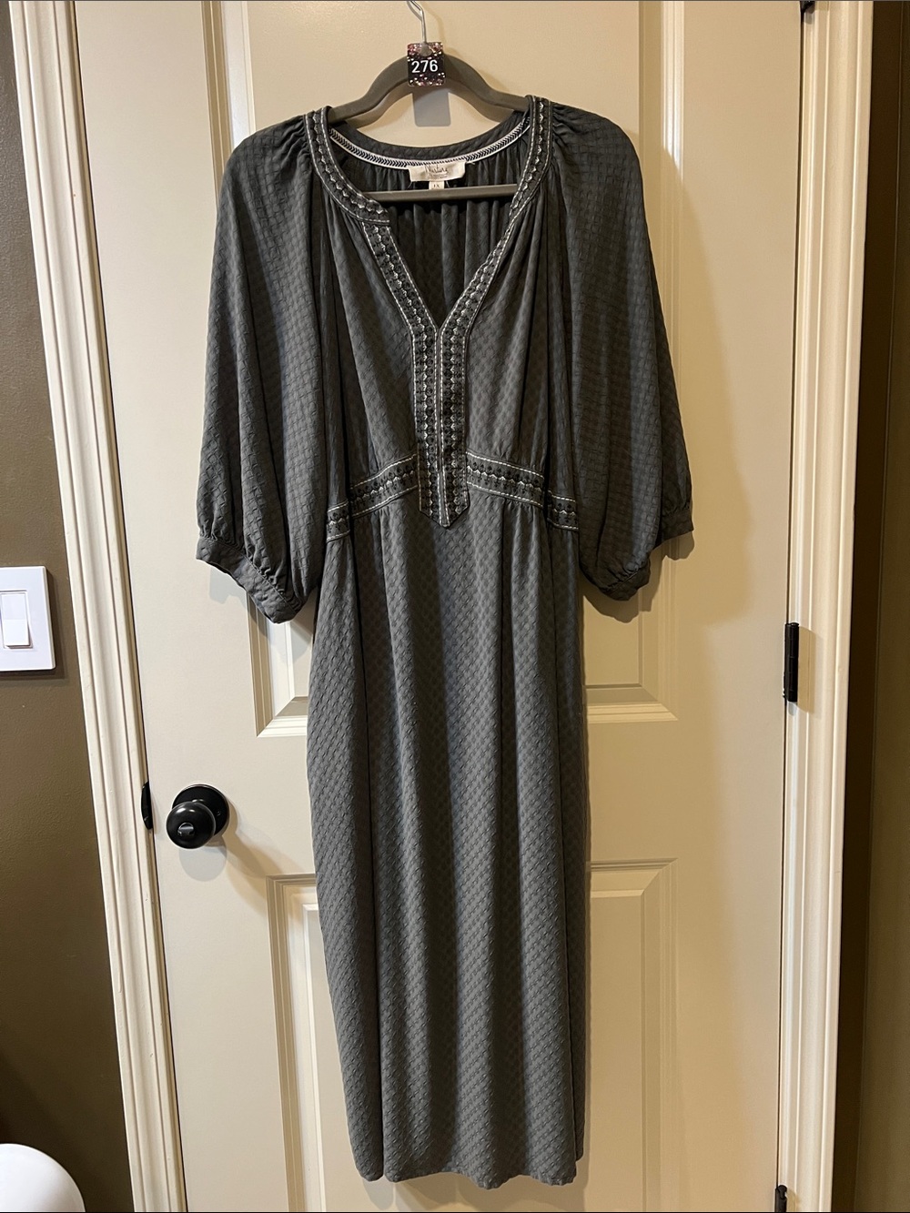 Boho Embroidered Midi Dress in Olive H276